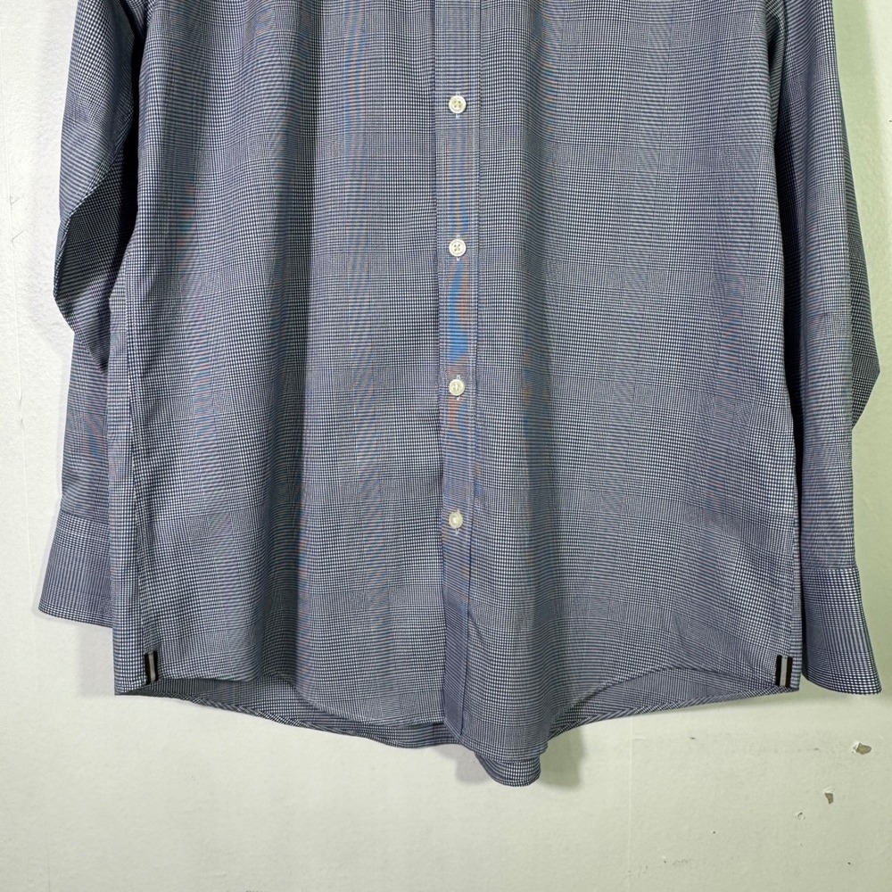 Black Brown 1826 Mens Blue Check Egyptian Cotton Slim Fit Non Iron Shirt 16.5 34 - Picture 2 of 16